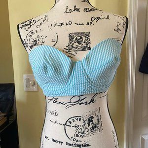 NEW Vineyard Vines Sersuckers Turquoise & White Stripes Bikini Top Size L